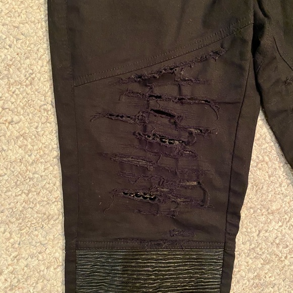 Festival pants with leather and accent button, reinforced rips - Picture 3 of 5